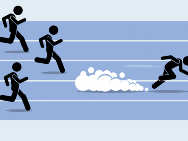 Illustration of one runner that is faster than three others