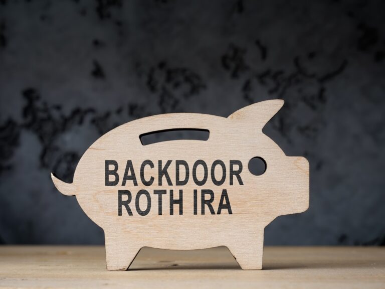 Cut out wood in shape of a pig with the words "backdoor roth IRA" on it