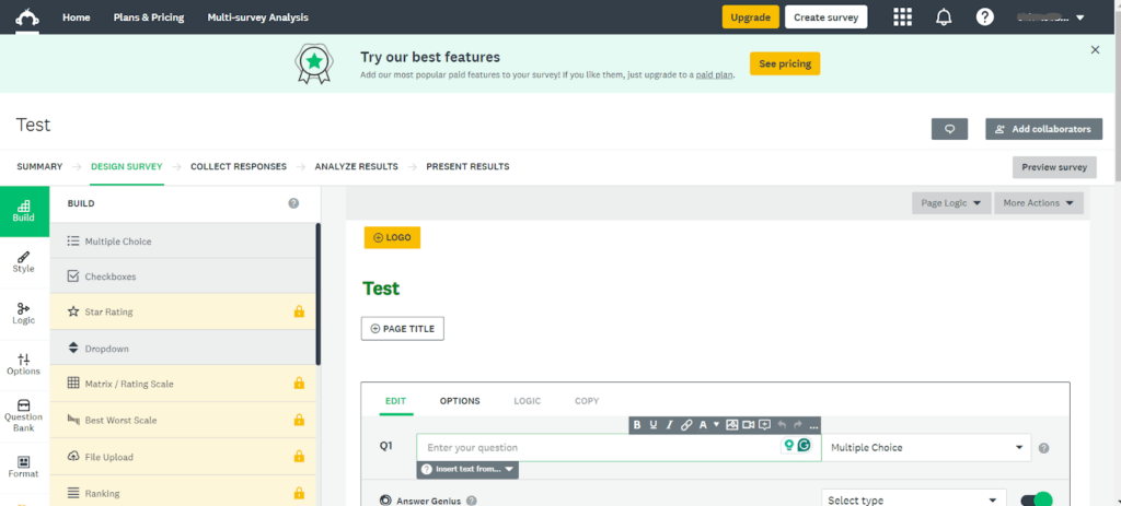 SurveyMonkey builder interface