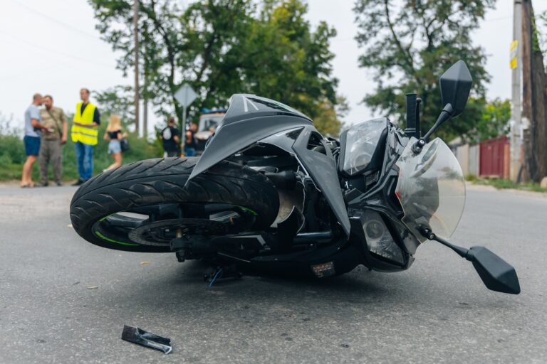 Motorcycle laid on its side